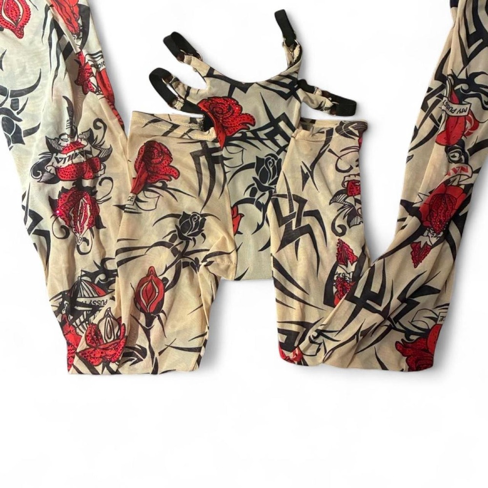NAMILIA TRIBAL TATTOO PRINT MESH PANT